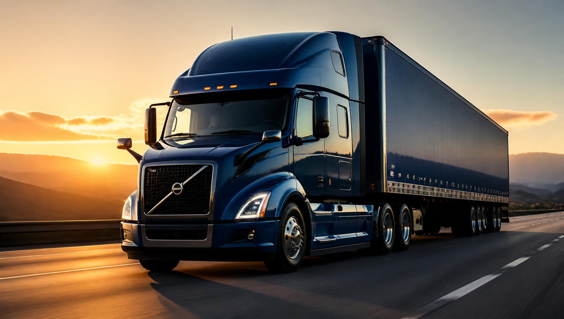 Semi-truck on the highway at sunset